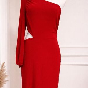 Chic One-Shoulder Red Dress